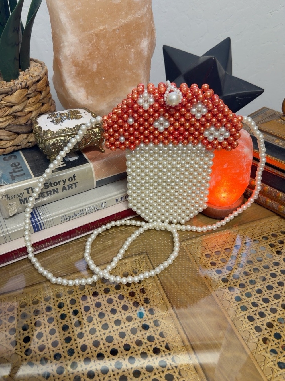 Pearl Beaded Mushroom Crossbody Bag Cottagecore Whimsigoth